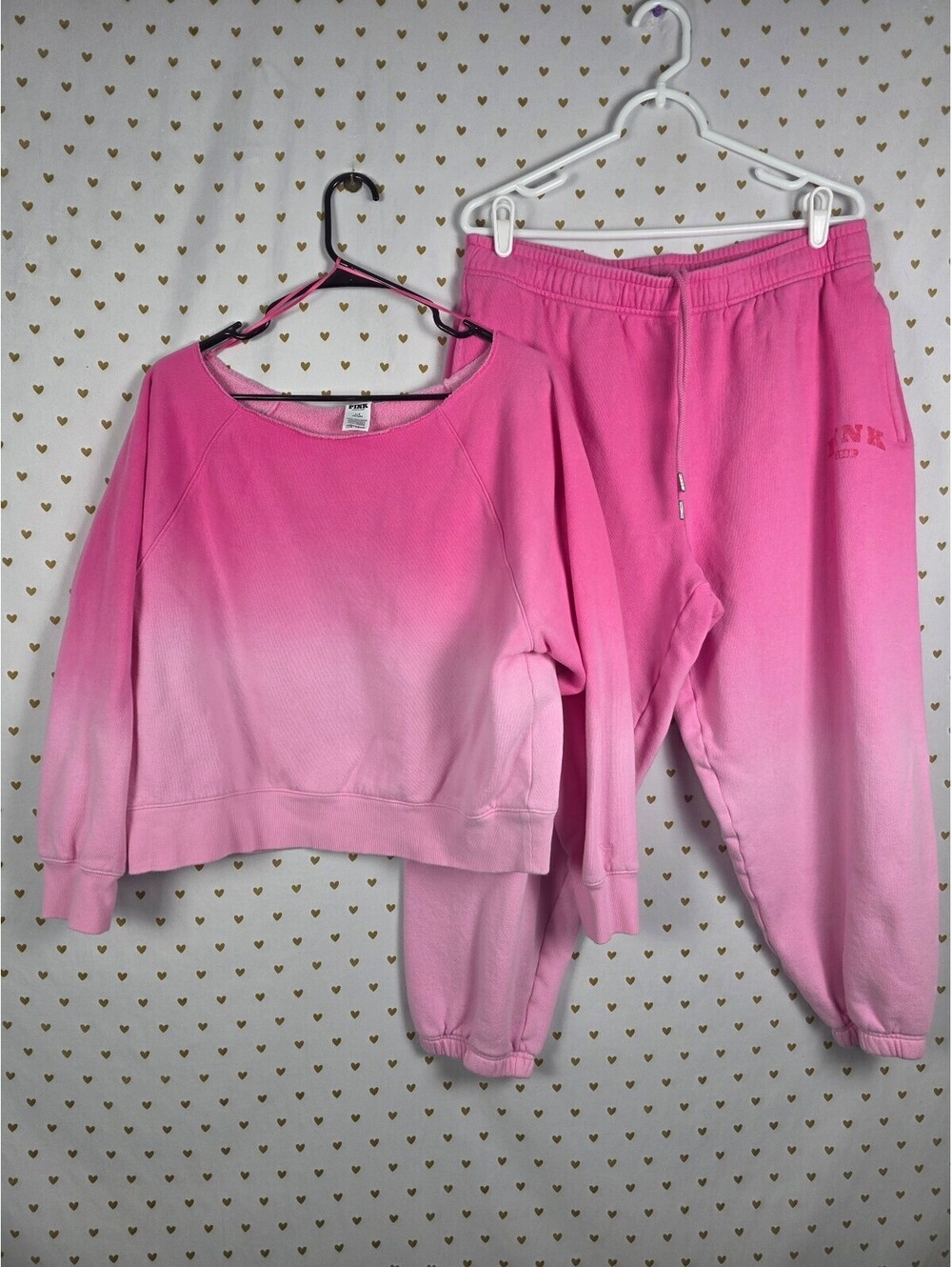 Victorias Secret PINK Gradient Slouchy Sweater Shirt Sweats SET Large 2pc